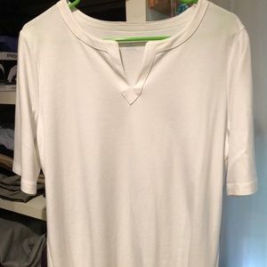 White LLBean tee with split neck
